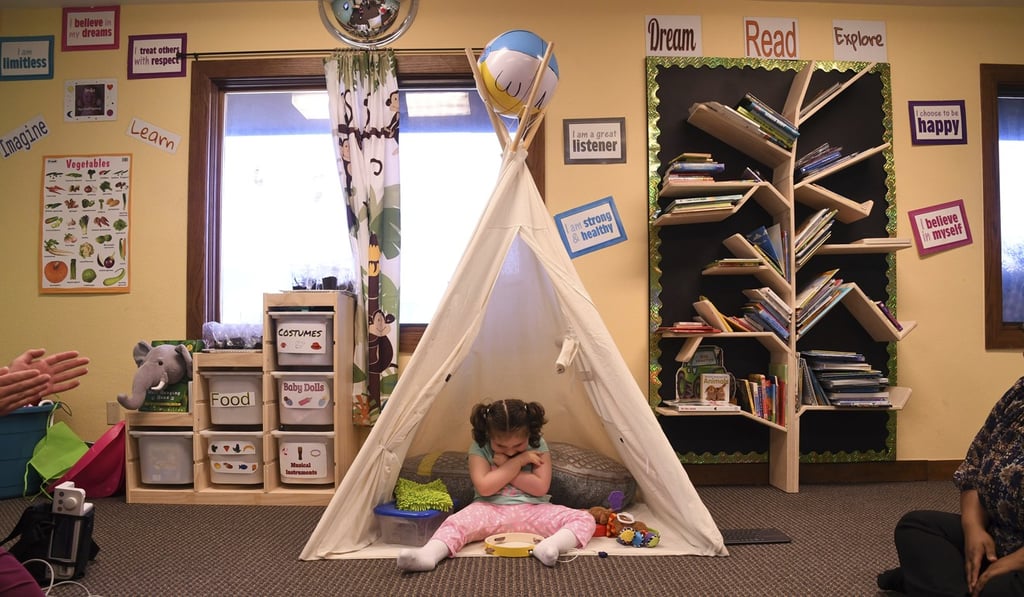 In this April 23, 2018, photo, Addelyn Patrick, 5, sits inside a teepee in the playroom at Realm of Caring in Colorado Springs, Colorado. Addelyn was born with a brain malformation and suffers from multiple forms of seizures. Photo: AP In this April 23, 2018, photo, Addelyn Patrick, 5, sits inside a teepee in the playroom at Realm of Caring in Colorado Springs, Colorado. Addelyn was born with a brain malformation and suffers from multiple forms of seizures. Photo: AP
