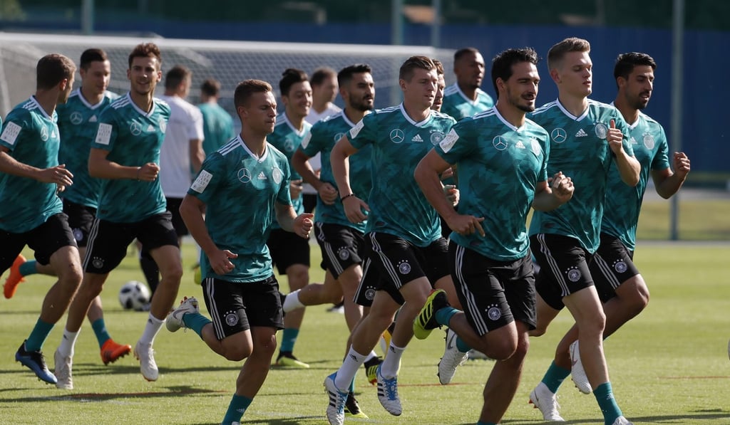 Germany's players training ahead of playing South Korea. Photo: EPA
