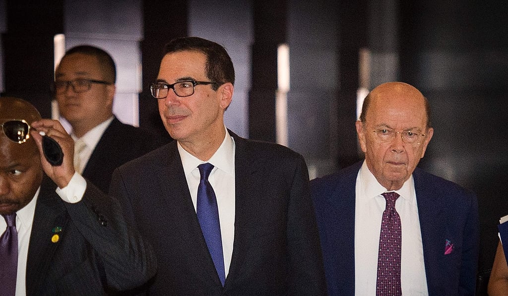 US Treasury Secretary Steven Mnuchin (left) and Commerce Secretary Wilbur Ross head to the Diaoyutai State Guest House in Beijing for talks with Chinese officials in May. Photo: AFP