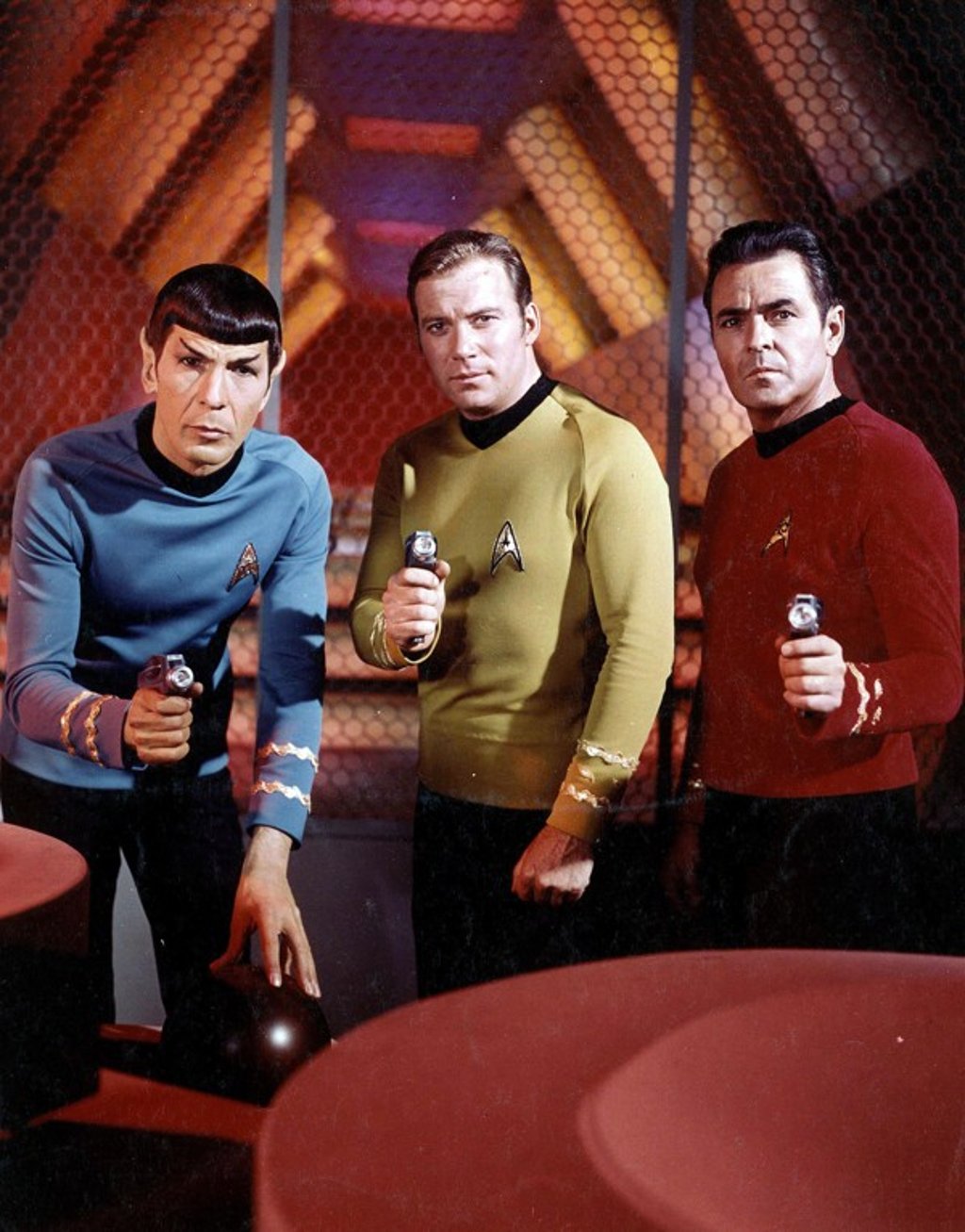 Actors Leonard Nimoy, William Shatner and James Doohan from the original Star Trek series. Photo: TNS