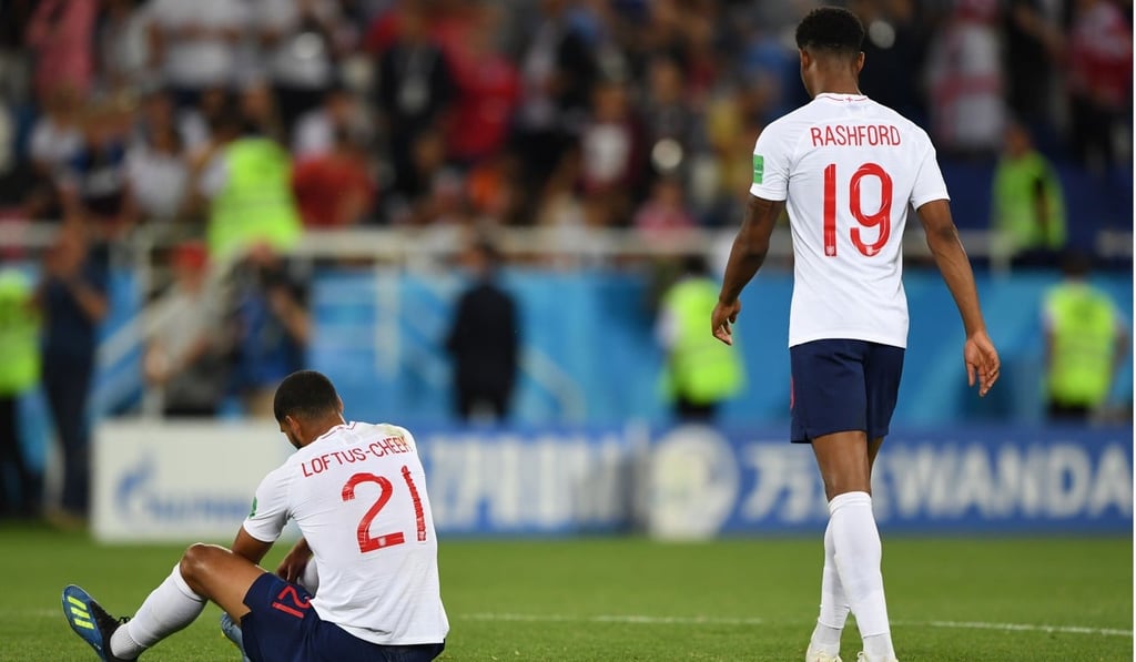England players are dejected after the defeat to Belgium. They qualified in second place in group G. Photo: AFP England players are dejected after the defeat to Belgium. They qualified in second place in group G. Photo: AFP
