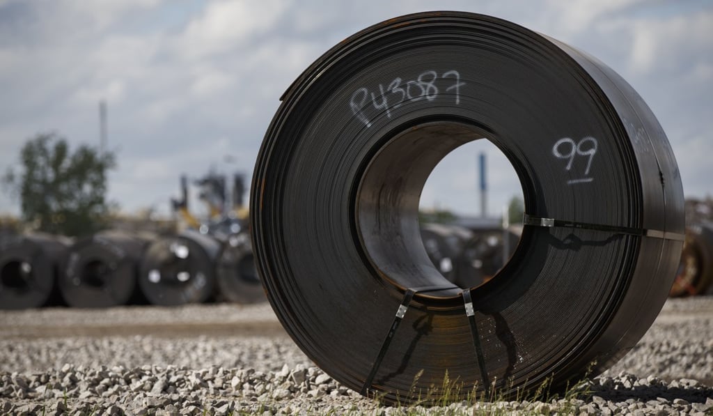 Steel coils lay in a yard at ArcelorMittal Dofasco steel plant in Hamilton, Canada on June 4. Photo: Getty Images North America via AFP