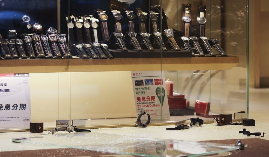 The thieves stole dozens of luxury watches from the VIP Station store in Tsim Sha Tsui. Photo: Sam Tsang