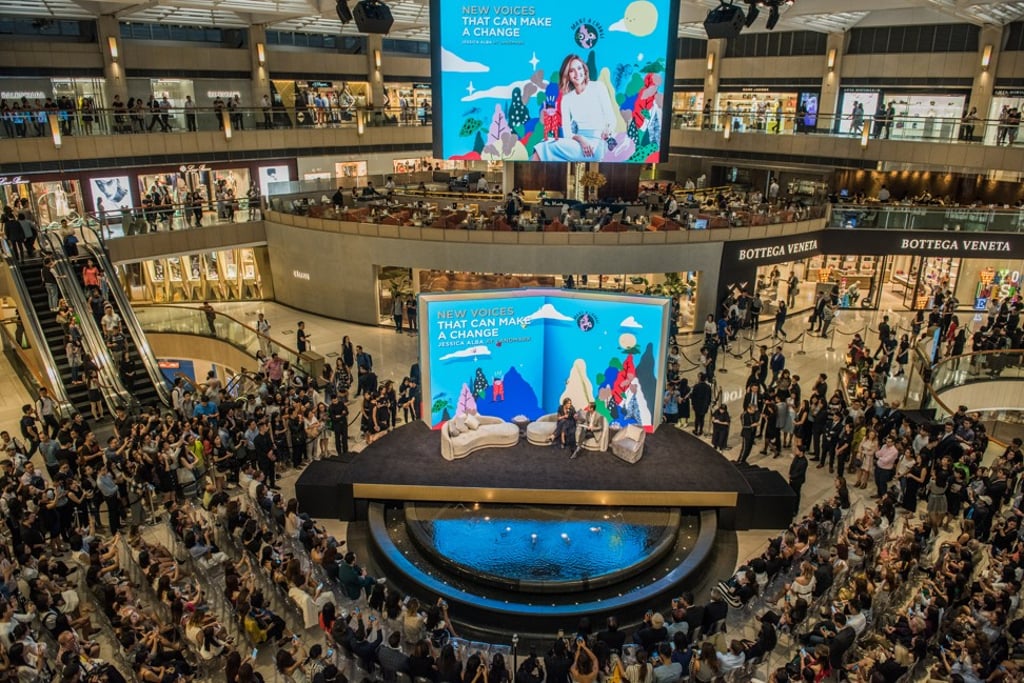 Jessica Alba on stage in Landmark’s atrium, in Central, Hong Kong, for the brand's campaign, ‘A Year of Something New’.