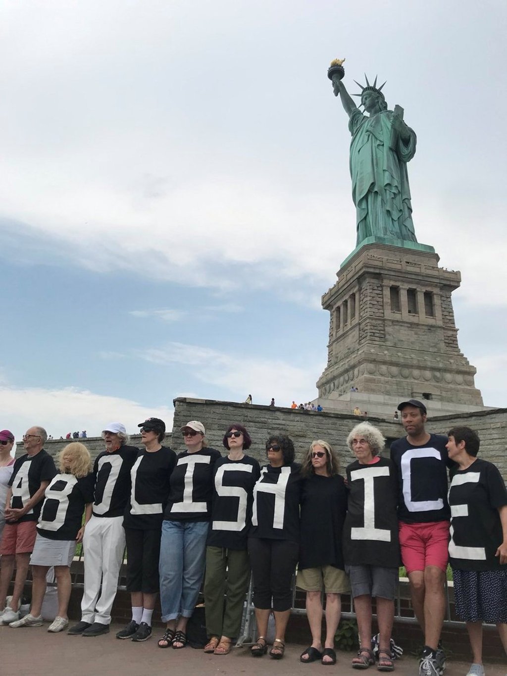 The group Rise and Resist stage a protest at the Statue of Liberty in New York on July 4. Photo: Reuters