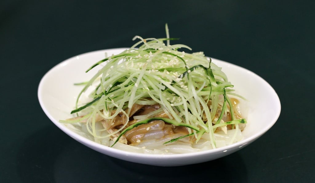 Shredded organic chicken with crystal flour noodles. Photo: Roy Issa