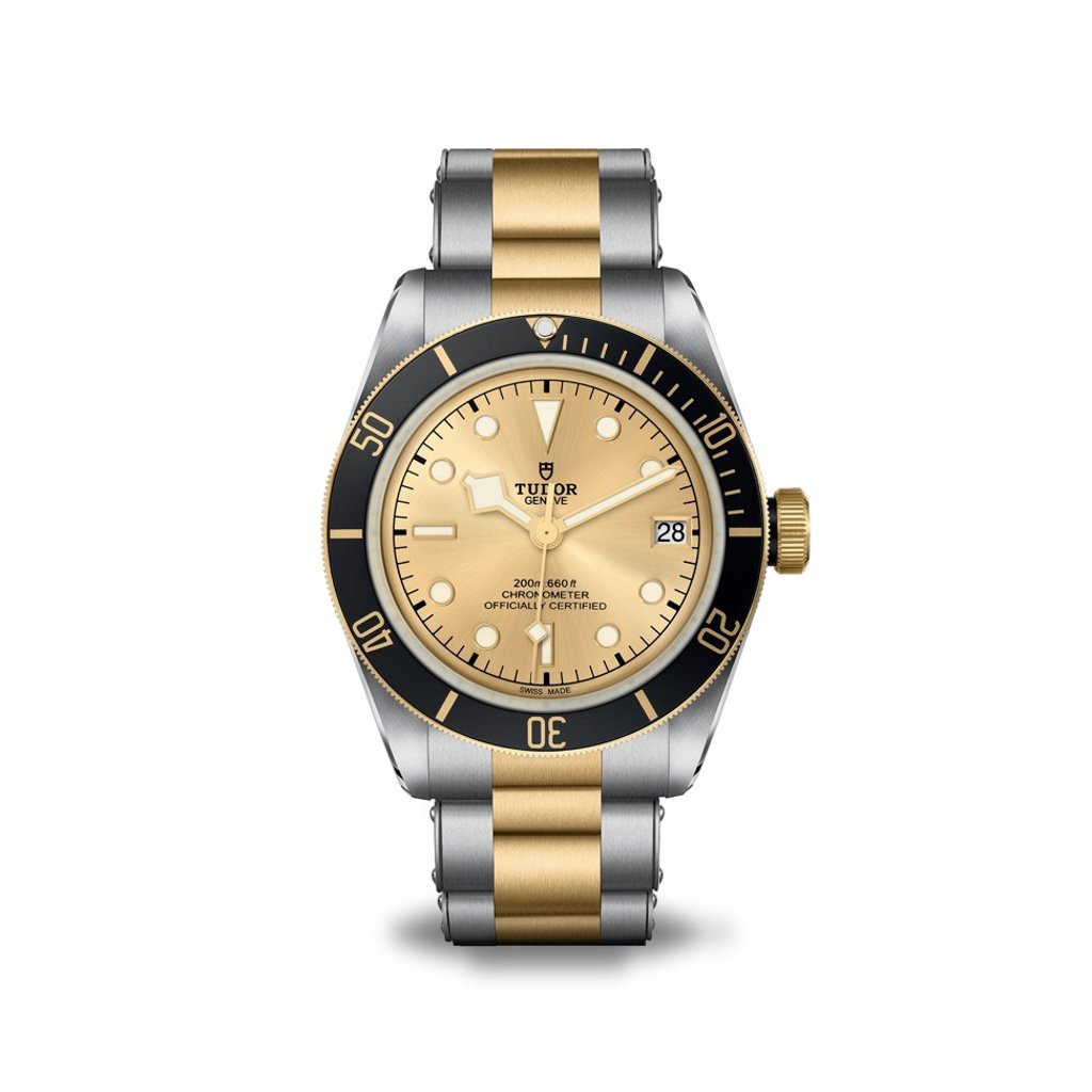 Tudor. The Black Bay S&G (steel and gold) boasts a Champagne gold dial that is perfectly complemented by a steel and yellow gold riveted bracelet. It is driven by the manufacture calibre MT5612 and is waterproof up to 200 metres. Price on request Tudor. The Black Bay S&G (steel and gold) boasts a Champagne gold dial that is perfectly complemented by a steel and yellow gold riveted bracelet. It is driven by the manufacture calibre MT5612 and is waterproof up to 200 metres. Price on request