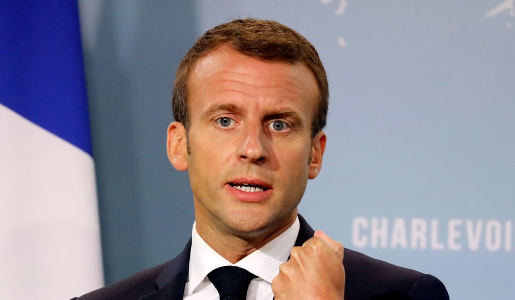 French President Emmanuel Macron addresses a press conference at the conclusion of the G7 Summit on June 9, in La Malbaie, Canada. US President Donald Trump left early and warned Canada, Japan and Europe that “the gig is up” and the US would pursue measures to combat what it considers unfair trade practices. Photo: AFP