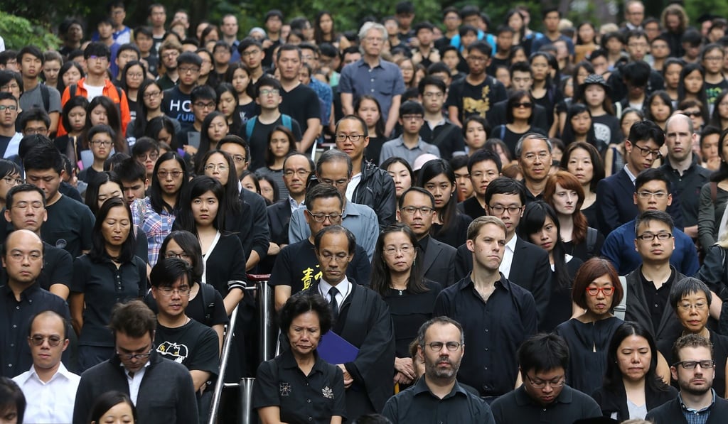 HKU students and staff take part in a silent march in 2015 to protest against the university’s decision not to appoint Professor Johannes Chan Man-mun to a pro-vice-chancellor position. Photo: Handout