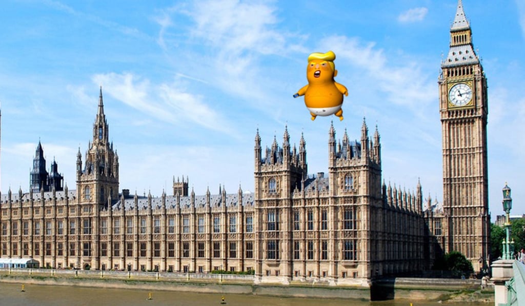A rendering of the proposed ‘Trump Baby’ blimp that will fly over Parliament during the US president’s visit to London. But the UK government is trying to minimise how much Trump sees of protests. Photo: Trump Baby via Crowd Funder
