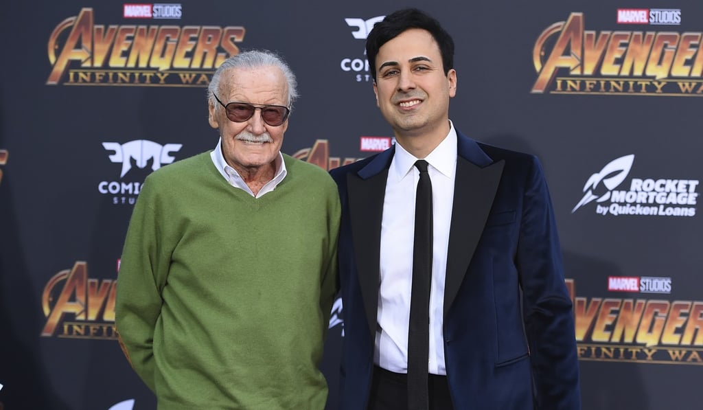 In this April 23, 2018 file photo, Stan Lee, left, and Keya Morgan arrive at the world premiere of Avengers: Infinity War in Los Angeles. A Los Angeles court issued a temporary restraining order against Keya Morgan, but it was later dismissed. Photo: AP