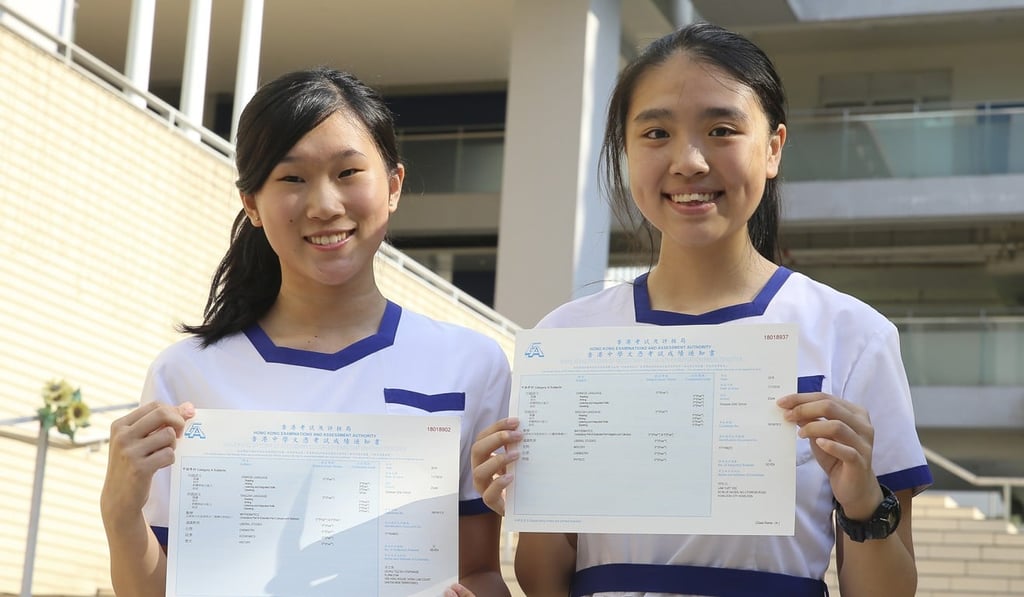 Stephanie Leung Tsz-kiu and Lam Yuet-yee of Diocesan Girls’ School in Jordan also topped the exam. Photo: Dickson Lee