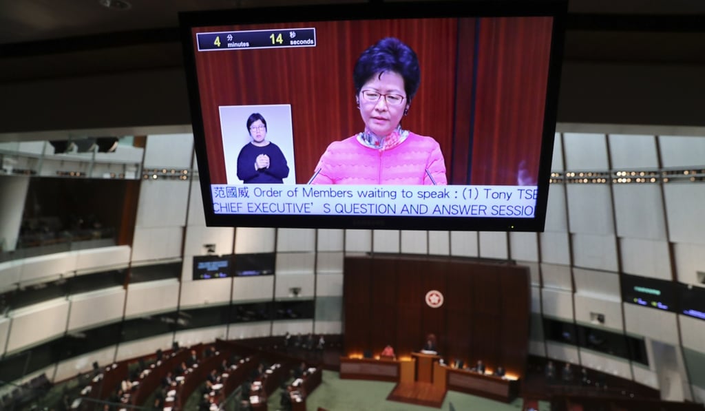 Chief Executive Carrie Lam responding to questions in Legco. Photo: K.Y. Cheng