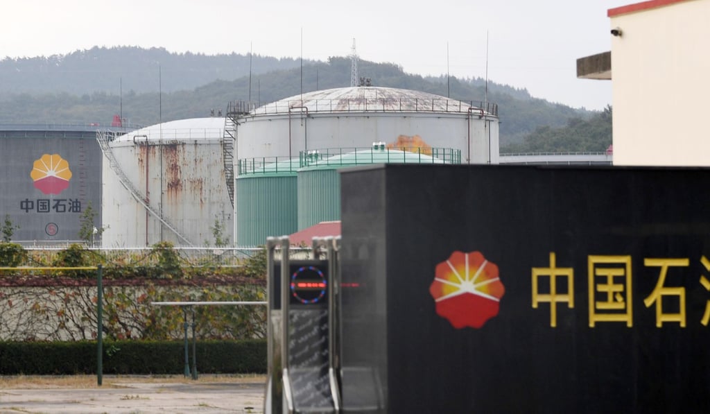 A photo taken in September 2017 shows crude-oil tanks in a suburb of Dandong, China, on the border with North Korea. Russia and China have reported legitimate sales of some 14,000 tons of refined petroleum to North Korea this year. Photo: Kyodo