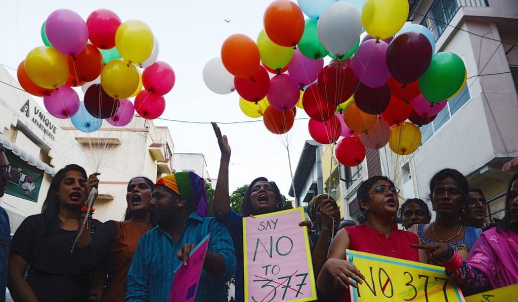 A gay pride parade in Chennai marking the anniversary of the Delhi High Court's verdict amending section 377 of Indian Penal Code. Photo: AFP A gay pride parade in Chennai marking the anniversary of the Delhi High Court's verdict amending section 377 of Indian Penal Code. Photo: AFP