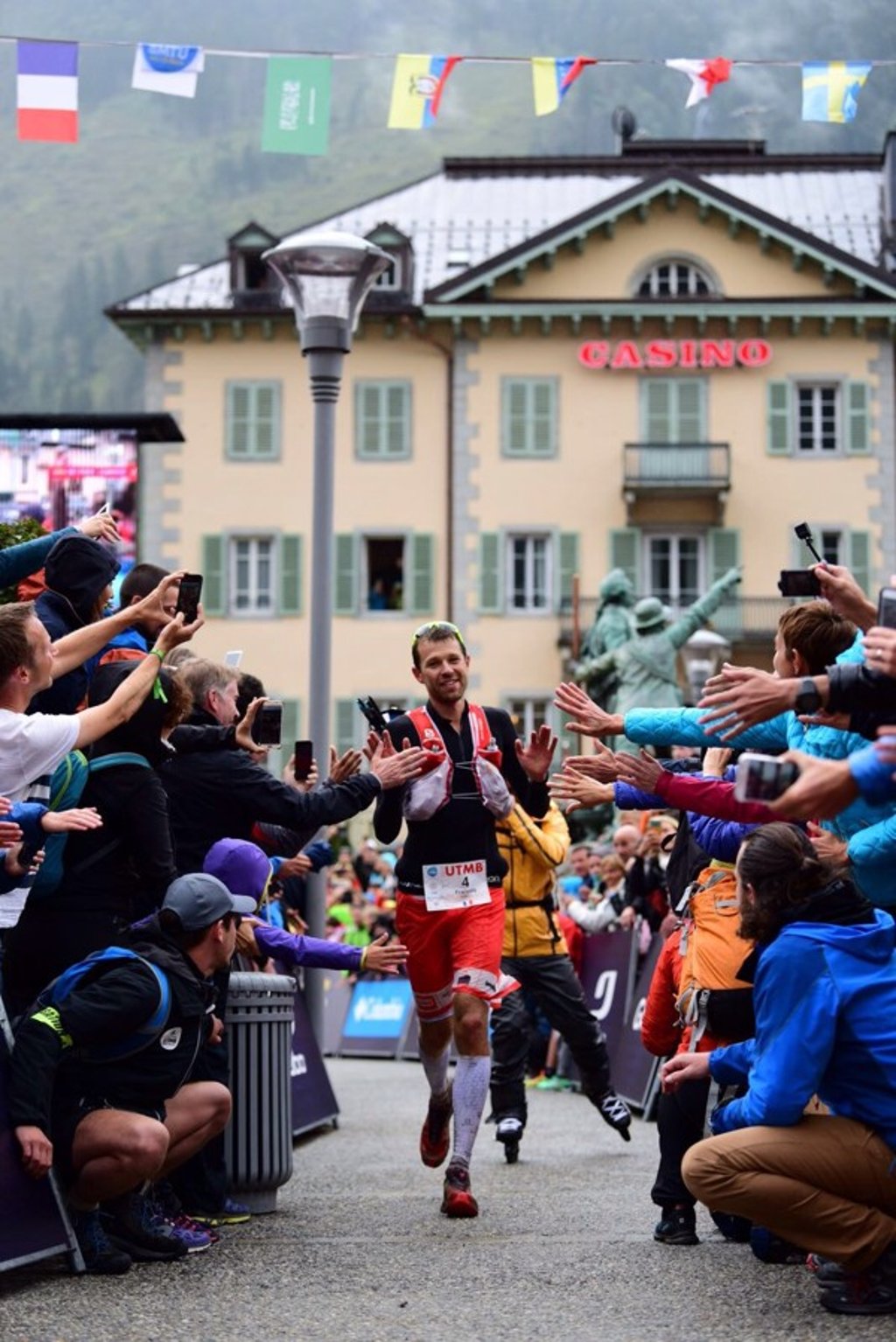 Francios D’Haene wins the 2017 UTMB. The race is offering small rewards for the winners for the first time this year. Photo: Hoka One One