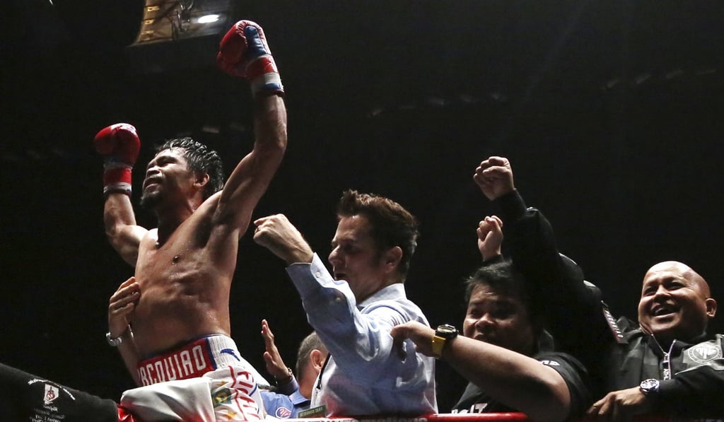 Manny Pacquiao celebrates after defeating Lucas Matthysse. Photo: AP