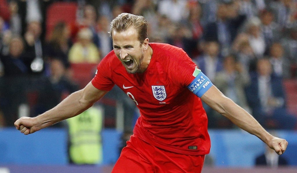 Harry Kane scores his sixth goal of the World Cup against Colombia. Photo: Kyodo Harry Kane scores his sixth goal of the World Cup against Colombia. Photo: Kyodo