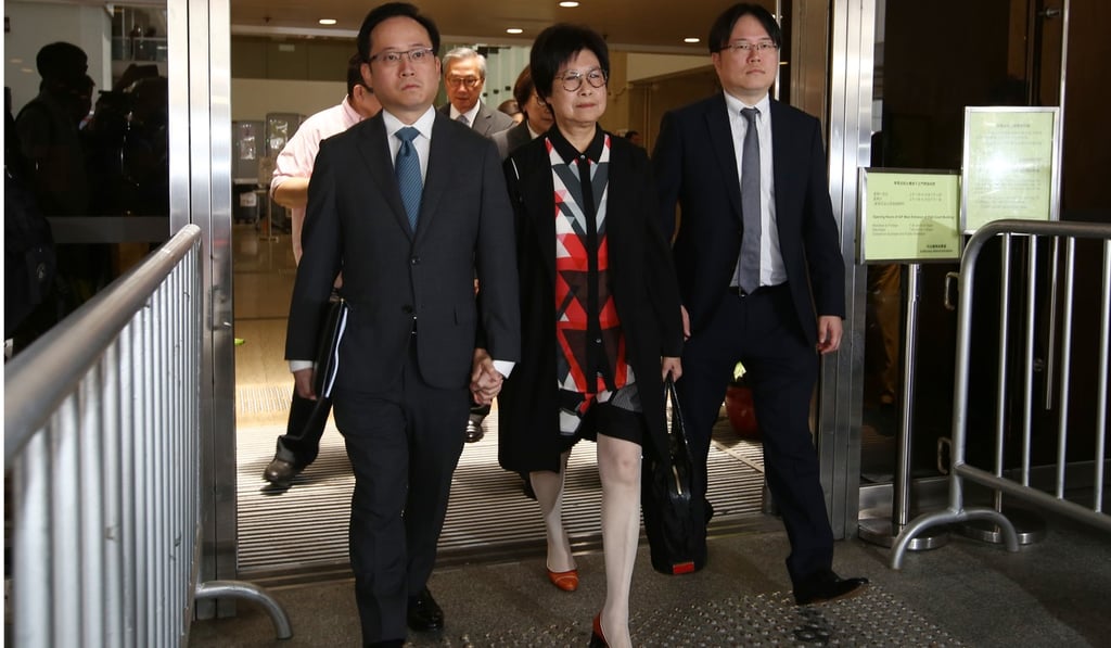 Donald Tsang’s wife, Selina Tsang, with their sons Thomas Tsang Hing-shun (left) and Simon Tsang Hing-yin (right) leaving court after learning the appeal result. Photo: Edmond So Donald Tsang’s wife, Selina Tsang, with their sons Thomas Tsang Hing-shun (left) and Simon Tsang Hing-yin (right) leaving court after learning the appeal result. Photo: Edmond So