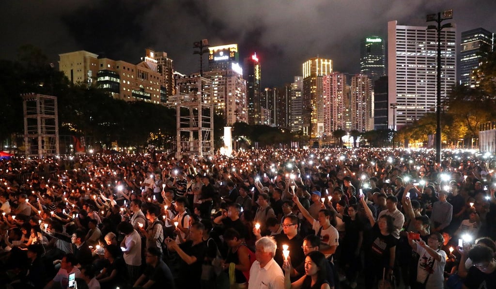 Thousands attended a vigil at Hong Kong’s Victoria Park on the anniversary of the Tiananmen Square crackdown. Photo: K.Y. Cheng