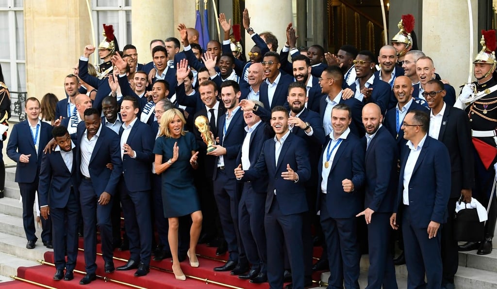 The France squad pose for a picture with French president Emmanuel Macron and his wife Brigitte Macron at a reception at the Elysee Presidential Palace. Photo: AFP The France squad pose for a picture with French president Emmanuel Macron and his wife Brigitte Macron at a reception at the Elysee Presidential Palace. Photo: AFP