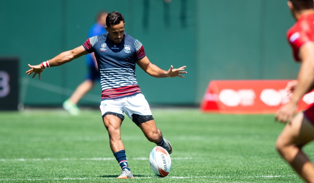 Hong Kong skipper Ben Rimene slots a conversion. Photo: David Barpal Hong Kong skipper Ben Rimene slots a conversion. Photo: David Barpal