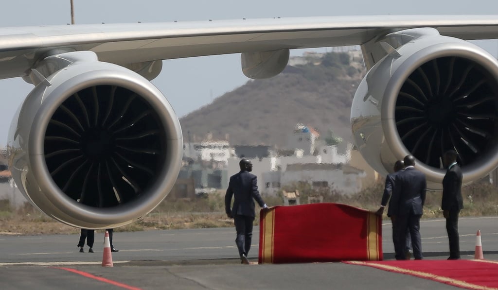 A red carpet is laid out as Xi arrives at the Leopold Sedar Senghor International Airport at the start of his visit to Dakar, Senegal on Saturday. Photo: Reuters
