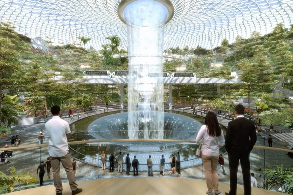 Jewel Changi will feature the 40-metre-high Rain Vortex, the world’s tallest indoor waterfall. Jewel Changi will feature the 40-metre-high Rain Vortex, the world’s tallest indoor waterfall.