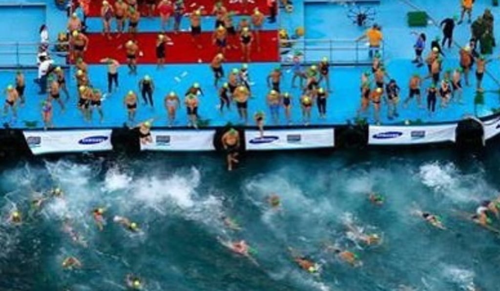 The cross-continental race sees 2,400 competitors swim from Europe to Asia. The cross-continental race sees 2,400 competitors swim from Europe to Asia.