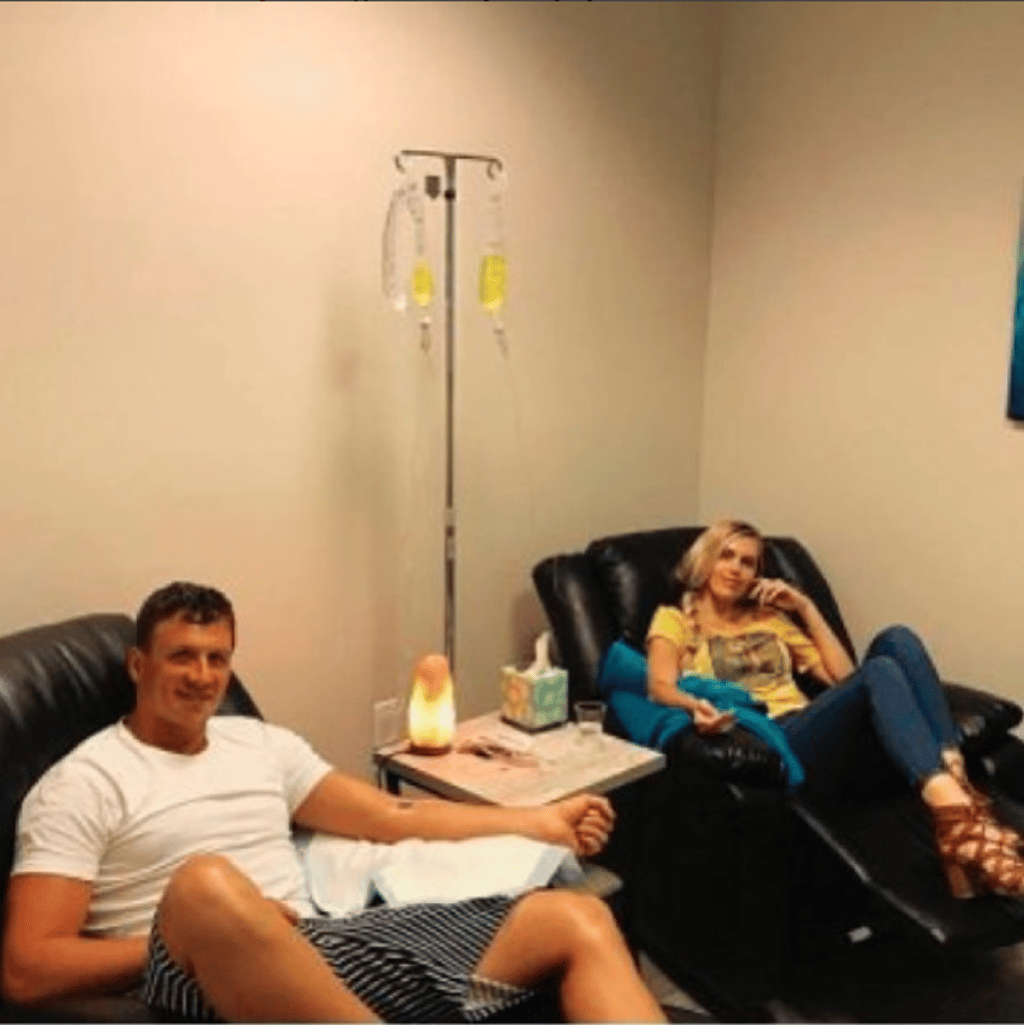 The photo of Lochte receiving intravenous infusion on his social media on May 24, posted to his own account. Photo: Ryan Lochte/Instagram