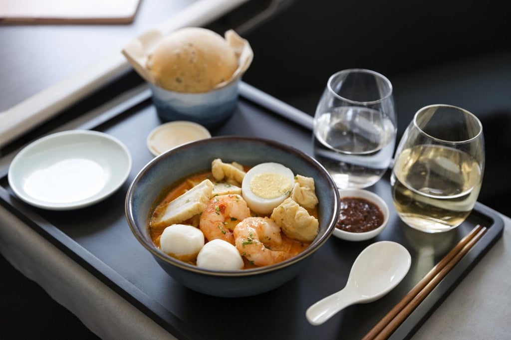 Spicy prawn laksa is just one of the dishes offered in Cathay Pacific's Business Class