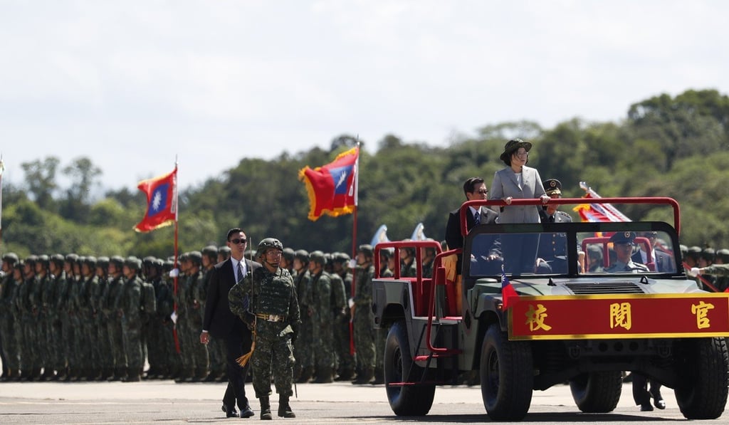 Tsai Ing-wen reviews the troops in Taoyuan last week. The island’s president said Taipei was “committed to robust defence and deterrence forces”. Photo: EPA-EFE