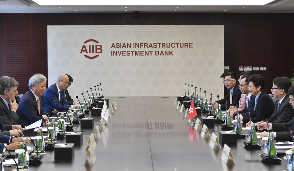 Carrie Lam had talks with Jin Liqun and two bank vice-presidents. Photo: ISD Carrie Lam had talks with Jin Liqun and two bank vice-presidents. Photo: ISD