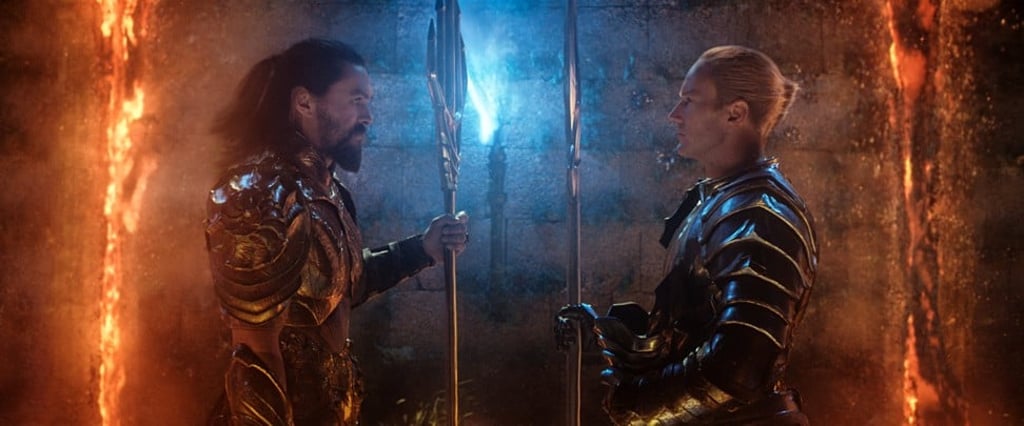 Jason Momoa, as Aquaman, faces off with his half-brother and ruler of Atlantis Orm/Ocean Master, played by Patrick Wilson.