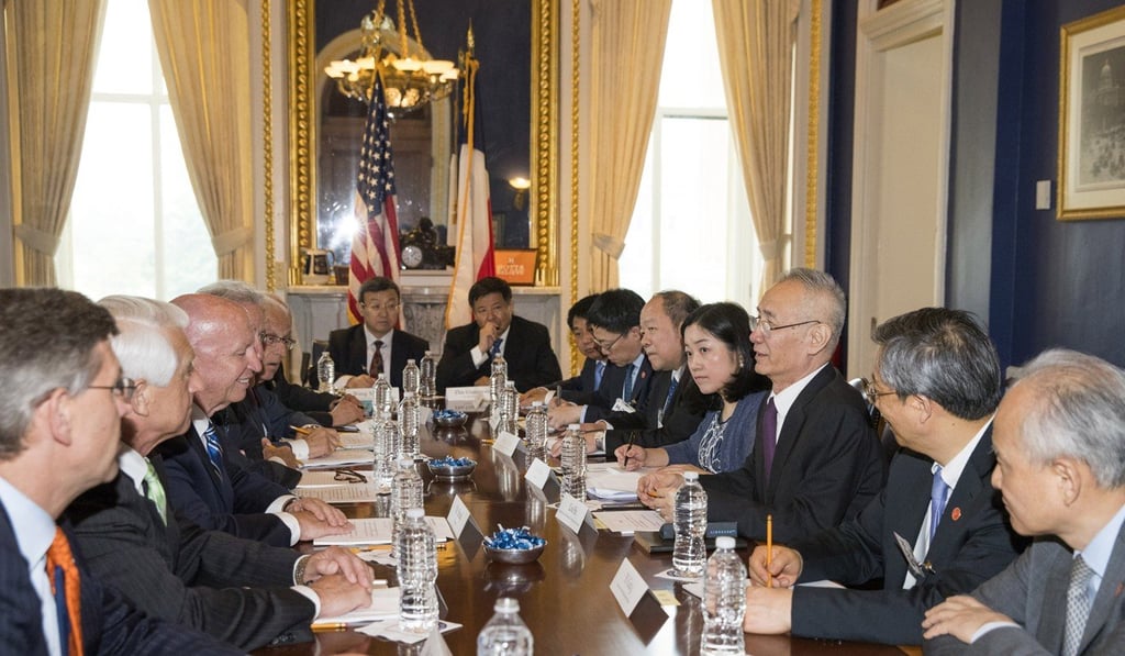 Vice-Premier Liu He (third from right) meets Kevin Brady (third from left), chairman of the House Ways and Means Committee, in Washington in May. Photo: Xinhua