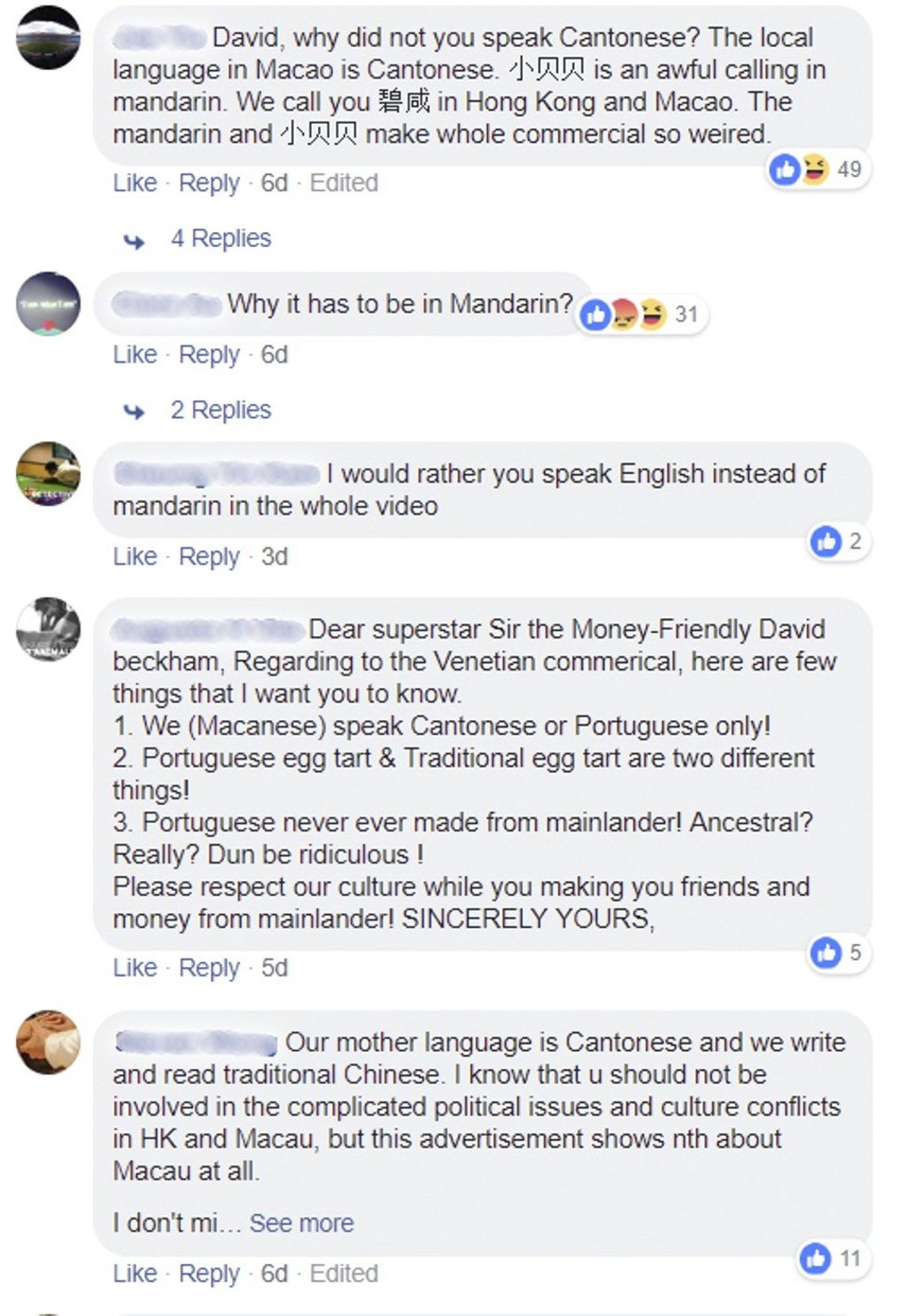 Comments on David Beckham’s Facebook post. Photo: courtesy of Facebook Comments on David Beckham’s Facebook post. Photo: courtesy of Facebook