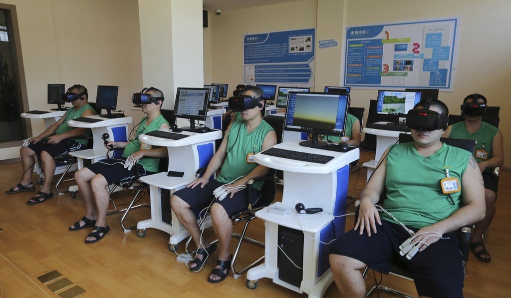 VR technology is used with addicts at a Qingdong rehabilitation centre. Photo: Cao Lei