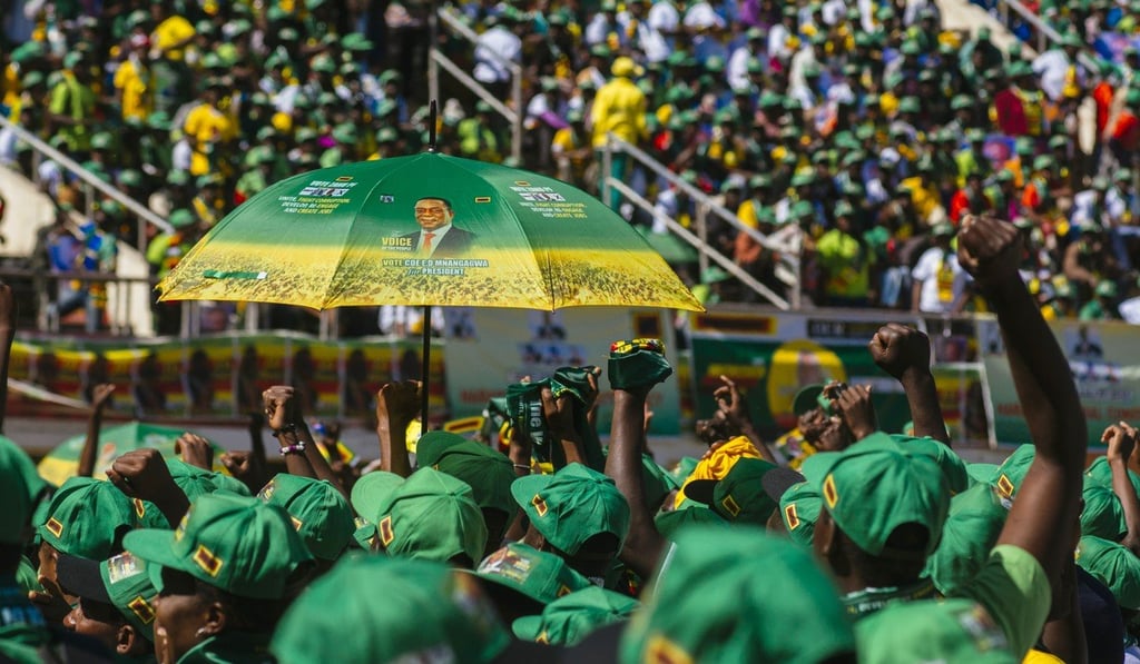 Supporters of Emmerson Mnangagwa, Zimbabwe's president and leader of Zimbabwe African National Union – Patriotic Front, during a party rally at the National Stadium in Harare, Zimbabwe, on Saturday. Photo: Bloomberg