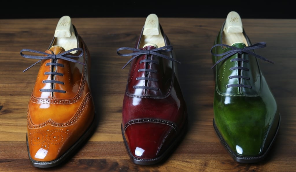 A selection of perfectly shined shoes at Mason & Smith.
