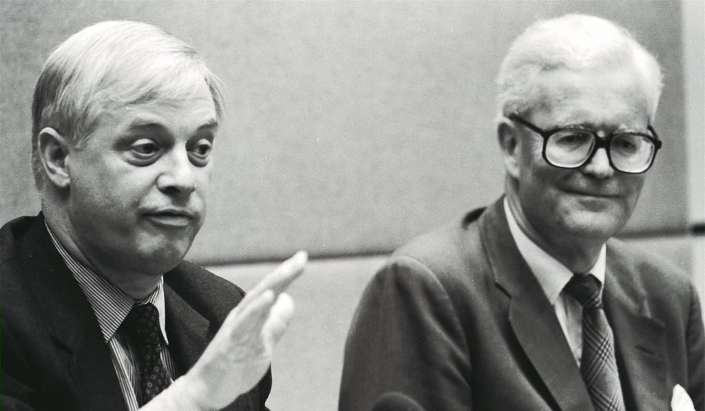 British foreign secretary Douglas Hurd (right) at a press conference with Chris Patten, who was soon to be Hong Kong governor, in 1991. Photo: SCMP
