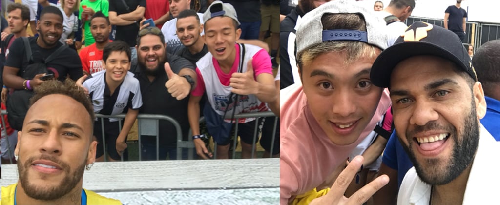 Best friends Neymar Jnr and Dani Alves take selfies with Hong Kong’s Eric Wong and So Chun-yin. Best friends Neymar Jnr and Dani Alves take selfies with Hong Kong’s Eric Wong and So Chun-yin.