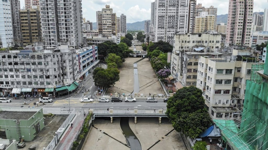 Aerial view of the canal where the developer plans to build a 540-metre-long footbridge, running from Long Ping MTR Station to Kau Yuk Road over the Yuen Long Town Nullah. Photo taken on 6 July 2018. Photo:SCMP/Roy Issa