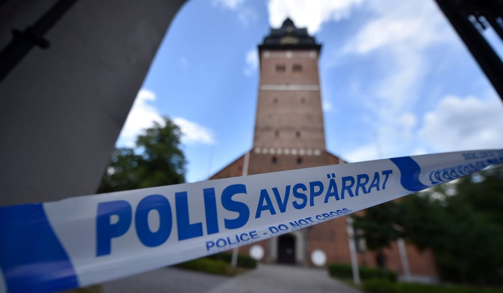 Police tape surrounds Strangnas Cathedral after thieves stole royal crowns from the 17th century, in Strangnas, Sweden. Photo: Reuters