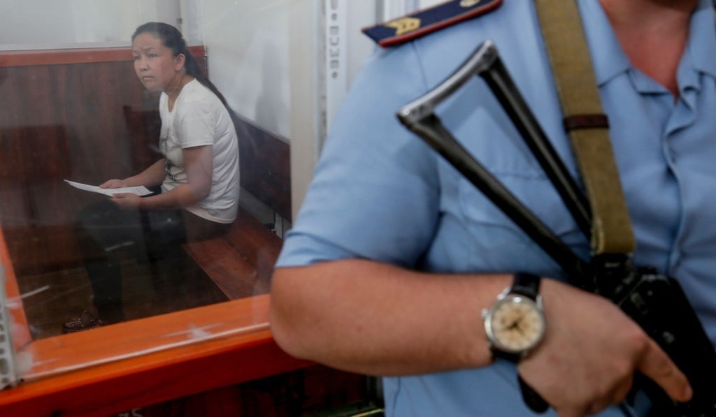 In this file photo taken on July 13, Sayragul Sauytbay attends a court hearing in Zharkent, accused of illegally crossing the border with China to join her family in Kazakhstan. Photo: Agence France-Presse