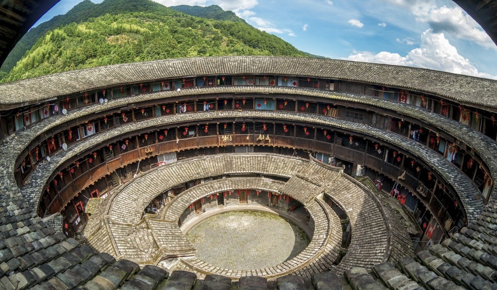 An aerial shot of a tulou in Fujian province. Photo: Alamy An aerial shot of a tulou in Fujian province. Photo: Alamy
