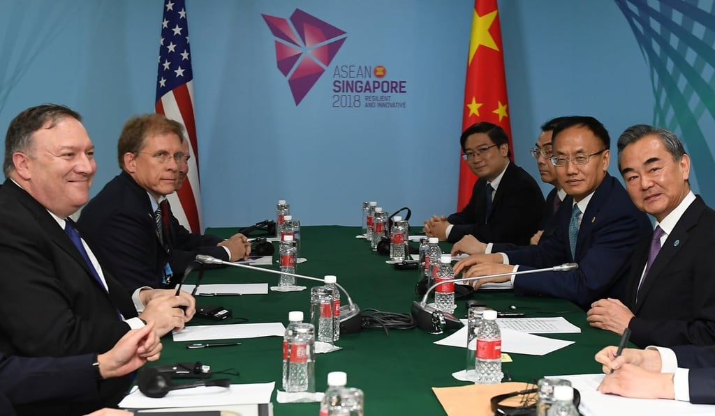 China’s Foreign Minister Wang Yi (right) and US Secretary of State Mike Pompeo (left) met on Friday on the sidelines of the Asean Foreign Ministers’ Meeting in Singapore. Photo: Reuters