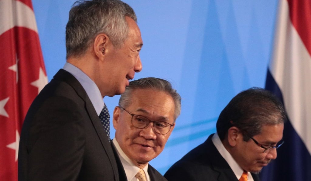 Singapore Prime Minister Lee Hsien Loong, left, Thai Foreign Minister Don Pramudwinai, centre, and Brunei Second Minister of Foreign Affairs and Trade Erywan bin Pehin Yusof. Photo: EPA