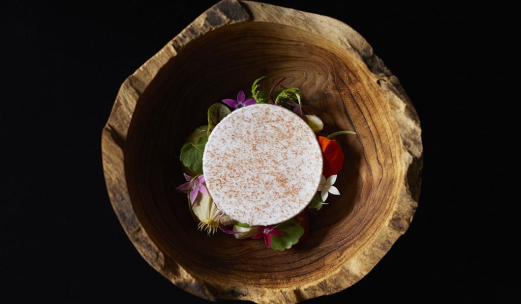 Cold duck foie gras with green tomato, ginger, iburigakko and baby herbal leaves, which will be served at Ta Vie in Central. Picture: courtesy of Hommage Cold duck foie gras with green tomato, ginger, iburigakko and baby herbal leaves, which will be served at Ta Vie in Central. Picture: courtesy of Hommage