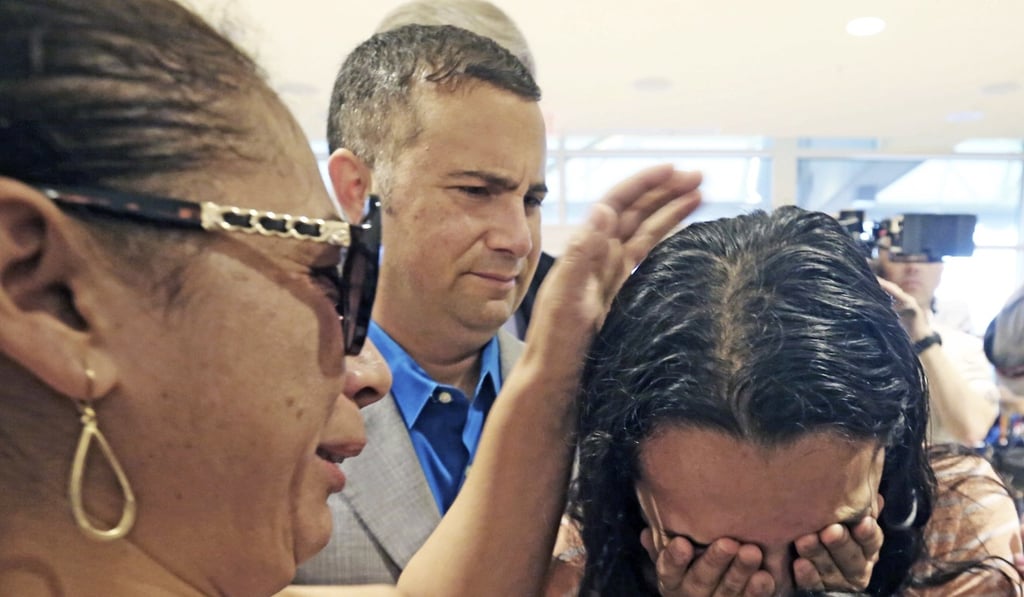Juarez, left, with her daughter, Pamela, and US Representative Darren Soto, who had fought to prevent Juarez’s deportation. Photo: AP