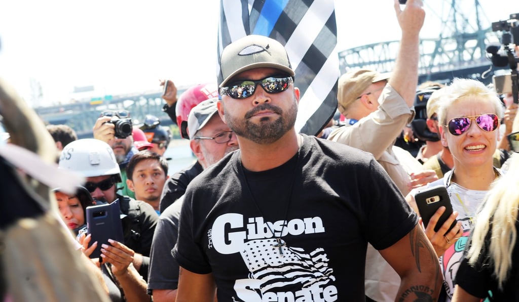Rally organiser Joey Gibson. He is the founder of Patriot Prayer and a Republican Senate candidate. Photo: AFP Rally organiser Joey Gibson. He is the founder of Patriot Prayer and a Republican Senate candidate. Photo: AFP